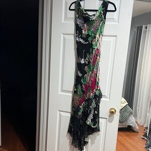 Emily Designs Asymmetrical Black and Pink Floral Dress